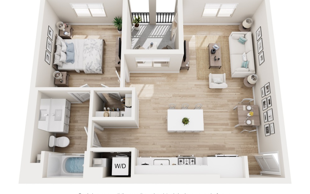 A2 - 1 bedroom floorplan layout with 1 bathroom and 787 square feet (3D)