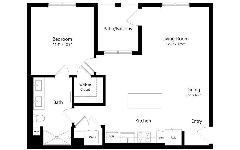 A2 - 1 bedroom floorplan layout with 1 bathroom and 787 square feet (2D)
