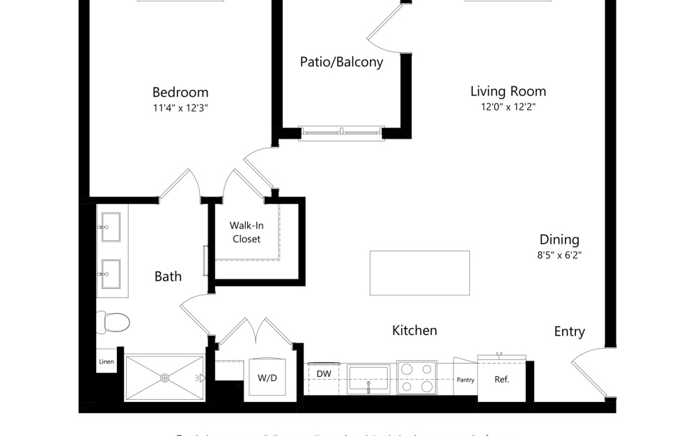 A2 - 1 bedroom floorplan layout with 1 bathroom and 787 square feet (2D)
