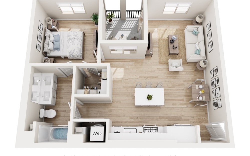A2 - 1 bedroom floorplan layout with 1 bathroom and 787 square feet (3D)