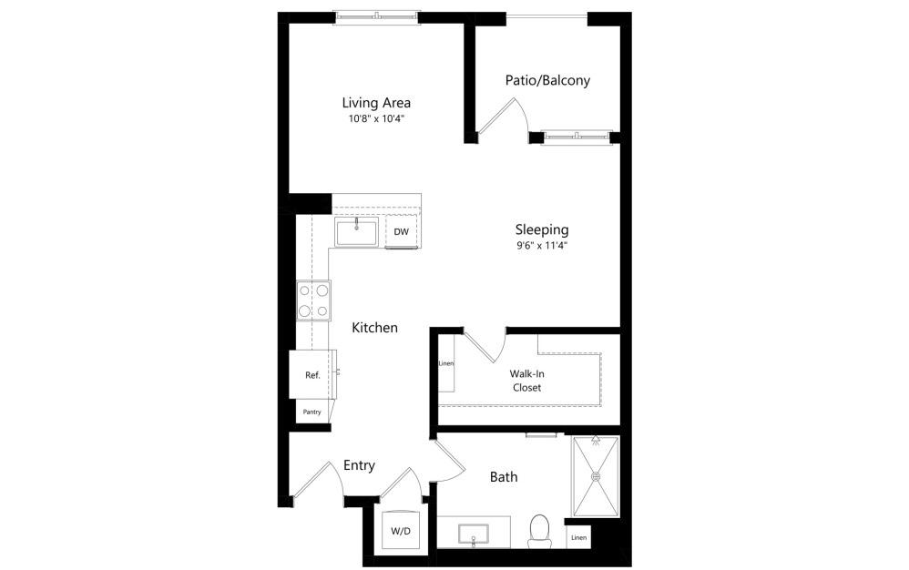 S1 - Studio floorplan layout with 1 bathroom and 616 square feet (2D)