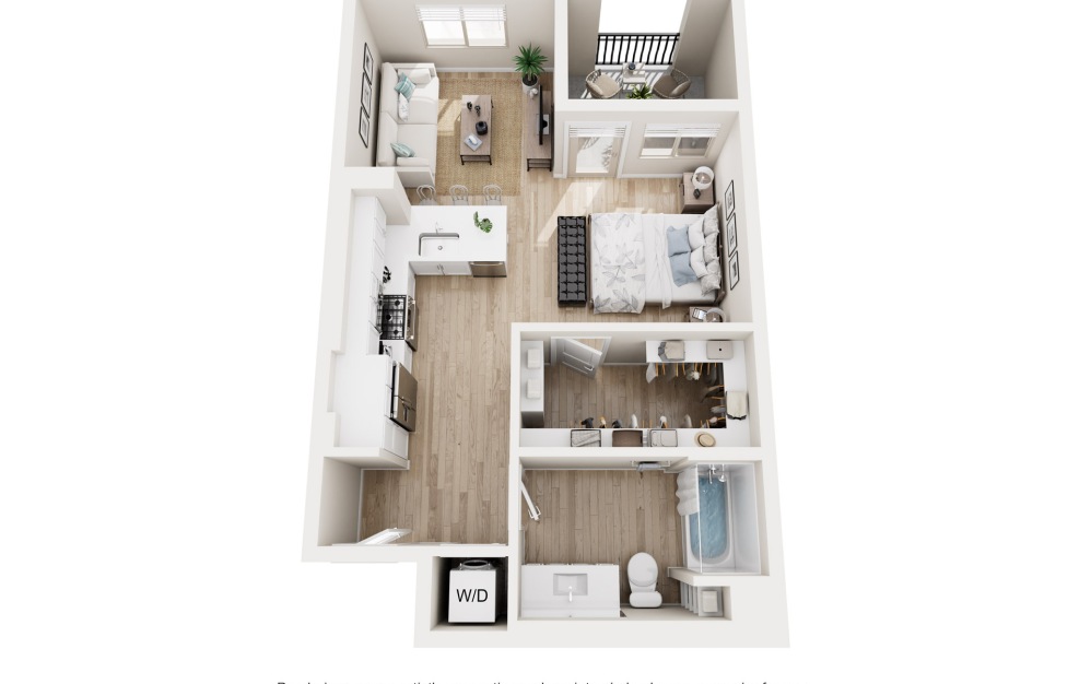 S1 - Studio floorplan layout with 1 bathroom and 616 square feet (3D) S1 - Studio floorplan layout with 1 bathroom and 616 square feet (3D)