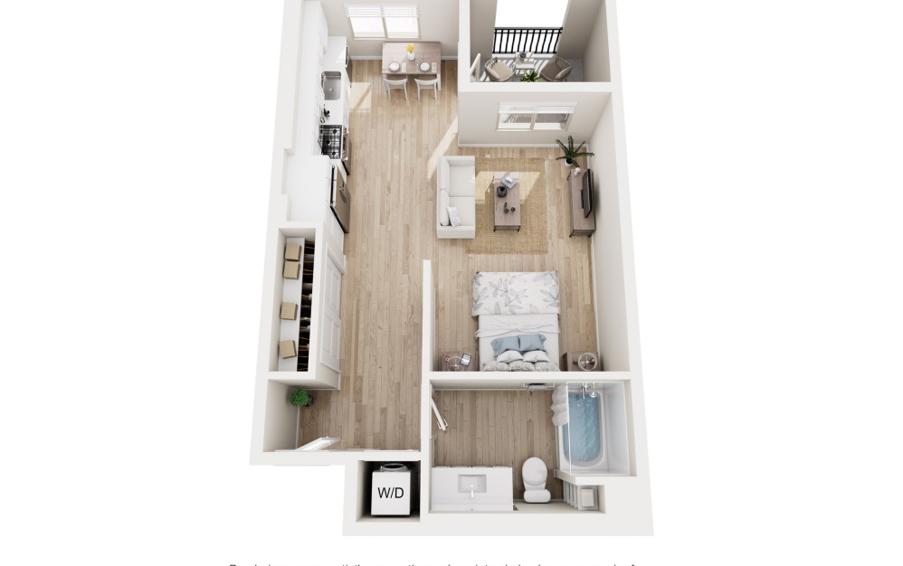 S1 - Studio floorplan layout with 1 bathroom and 604 square feet (3D)